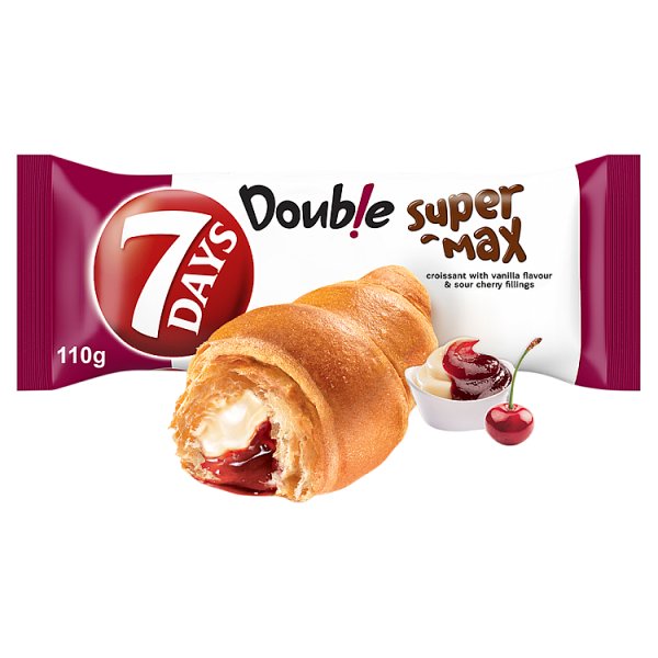 7 Days Doub!e Super Max Rogalik z nadzieniem o smaku waniliowym i wiśniowym 110 g